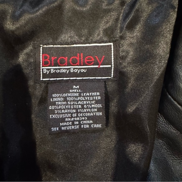 Bradley Bayou Women's Vintage Leather Jacket, Black W/Houndstooth Trim, Size Med - Picture 4 of 6